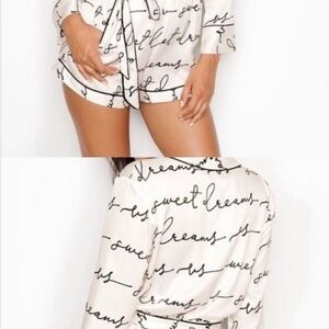 Victoria's Secret Cream and Black Script Pajama Set